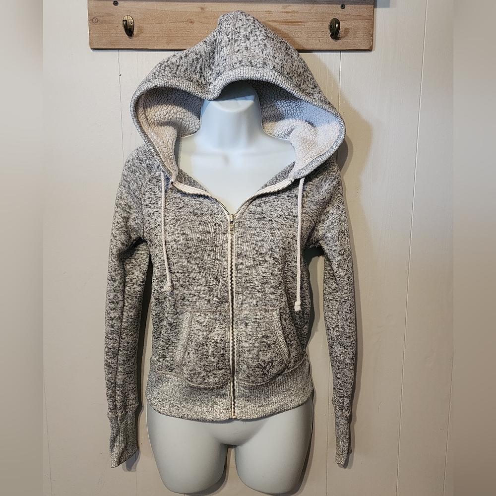 American Eagle Gray Zip Up Sweater Hoodie Small Extra Thick Soft Warm B58
